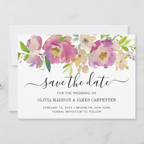 Modern Blush Pink Botanical Pastel Floral Wedding Save The Date