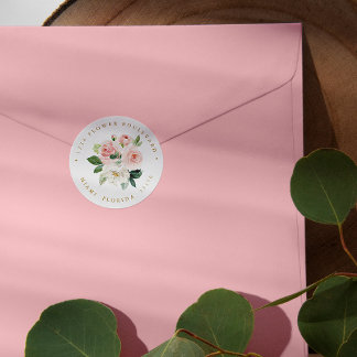 Modern Blush pink Bouquet Botanical Return address Classic Round Sticker
