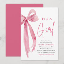 Modern Blush Pink Bow It's a Girl Baby Shower