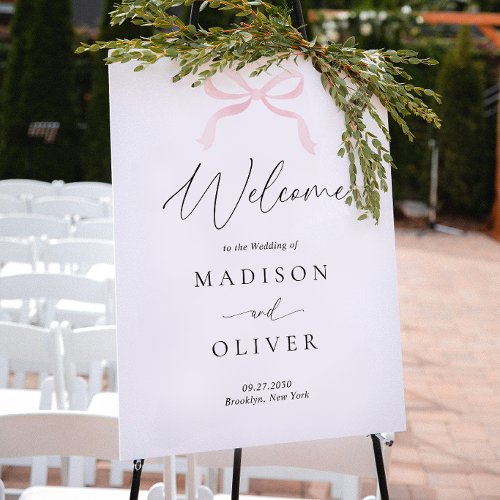 Modern Blush Pink Bow Monogram Wedding Welcome Poster