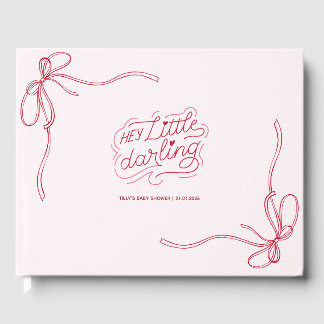 Modern Blush Pink Bow Ribbon Girl Baby Shower Guest Book