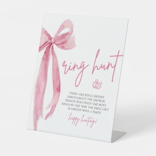 Modern Blush Pink Bow Ring Hunt Game Bridal Shower Pedestal Sign