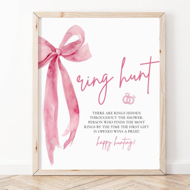 Modern Blush Pink Bow Ring Hunt Game Bridal Shower Poster (Creator Uploaded)
