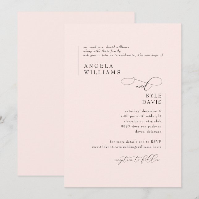 Modern Blush Pink Bride Parents Wedding Invitation (Front/Back)