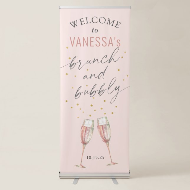 modern blush pink brunch and bubbly welcome sign (Front)