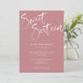 Modern Blush Pink Brush Script Sweet 16 Birthday Invitation (Standing Front)