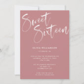 Modern Blush Pink Brush Script Sweet 16 Birthday Invitation (Front)