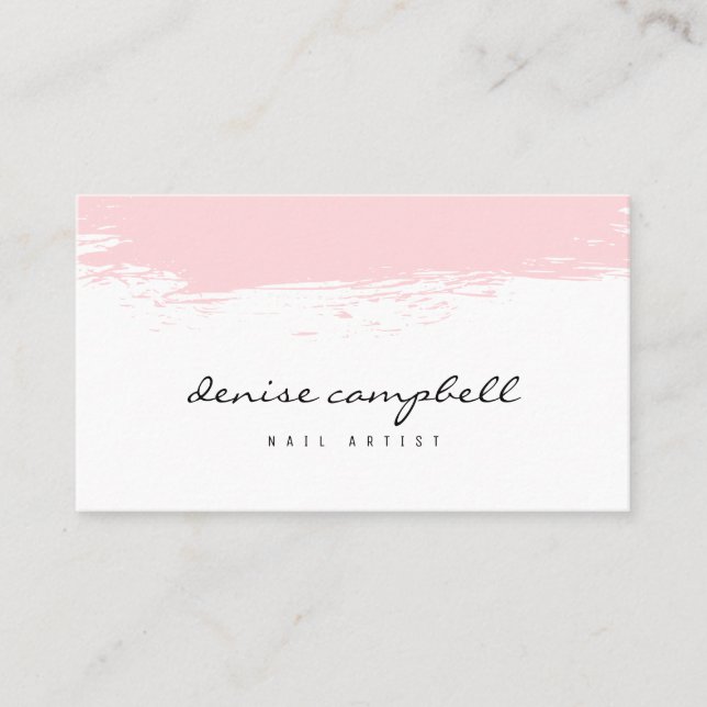 Modern blush pink brushstroke white minimalist business card (Front)