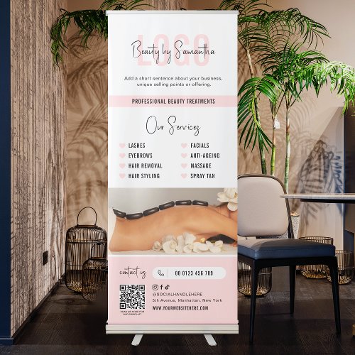 Modern Blush Pink Business Beauty Services QR Code Retractable Banner