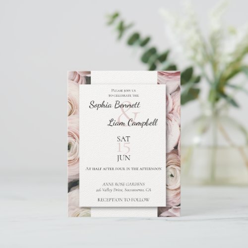 Modern blush pink buttercup flowers  invitation