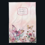 Modern Blush Pink Butterfly Wild Flower Family Kitchen Towel<br><div class="desc">Elegant Modern Pink Floral Watercolor Butterfly Family Name Kitchen Towel</div>