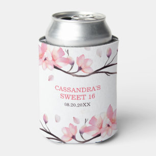 Modern Blush Pink Cherry Blossom Sakura Birthday Can Cooler