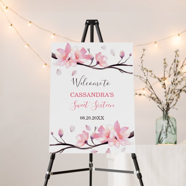 Modern Blush Pink Cherry Blossom Sakura Birthday Foam Board (In Situ (Stand))