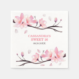Modern Blush Pink Cherry Blossom Sakura Birthday Napkins