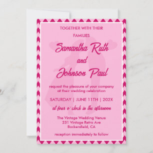 Modern Blush Pink Chevron QR Code Photo Wedding Invitation