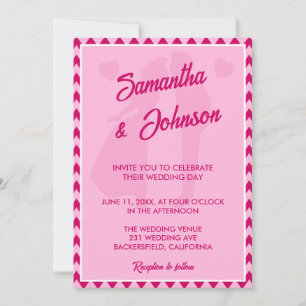 Modern Blush Pink Chevron Stripe QR Code Wedding Invitation