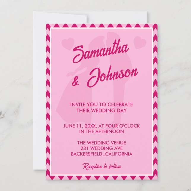 Modern Blush Pink Chevron Stripe QR Code Wedding Invitation (Front)