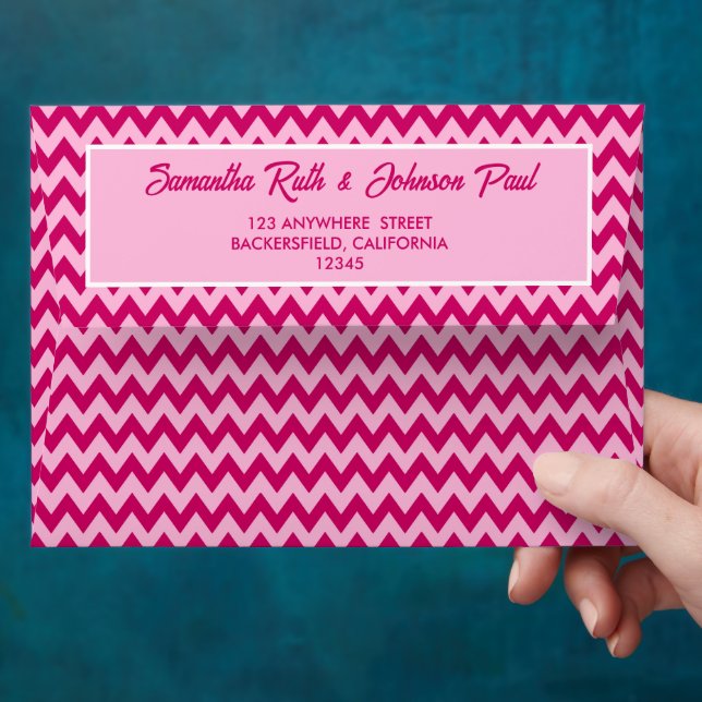 Modern Blush Pink Chevron Stripe Wedding  Envelope (Hand)
