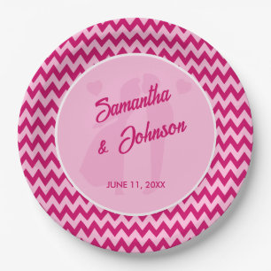 Modern Blush Pink Chevron Stripe Wedding Paper Plates