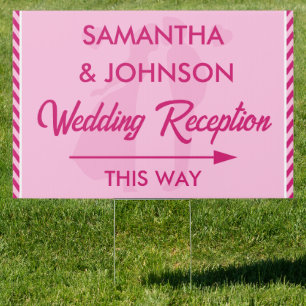 Modern Blush Pink Chevron Stripe Wedding Yard Sign