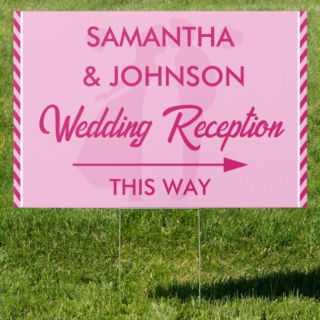 Modern Blush Pink Chevron Stripe Wedding Yard Sign (Insitu)