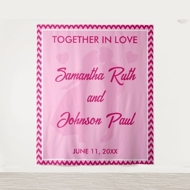 Modern Blush Pink Chevron Wedding Backdrops Banner (Front)