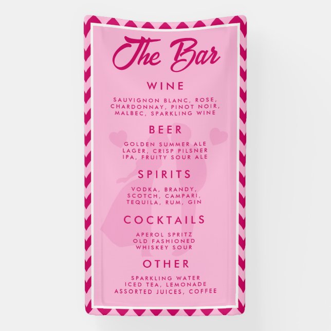 Modern Blush Pink Chevron Wedding Bar Menu Banner (Vertical)