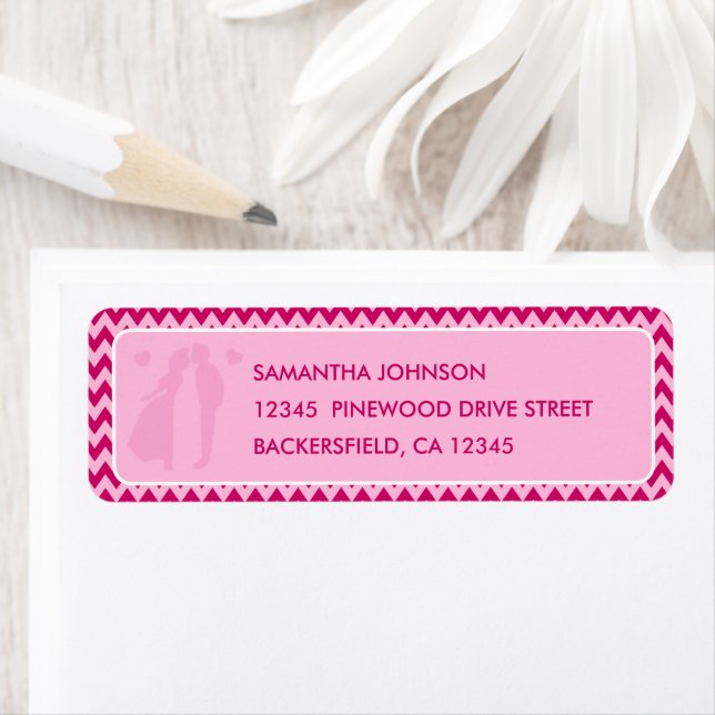 Modern Blush Pink Chevron Wedding Return Address Label (Insitu)