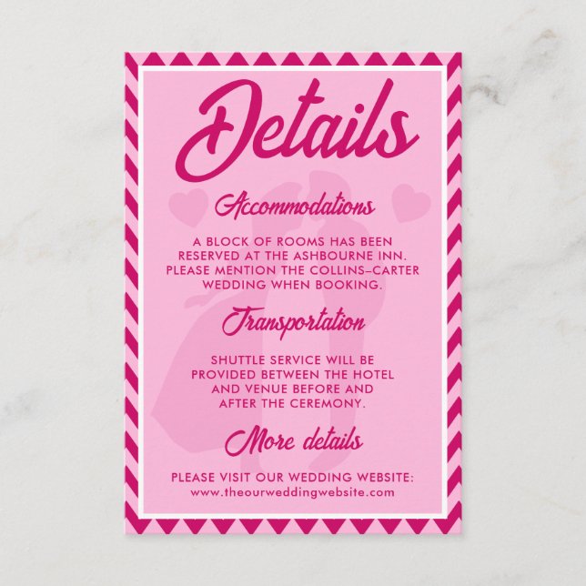 Modern Blush Pink Chevron Wedding Website Enclosure Card (Front)