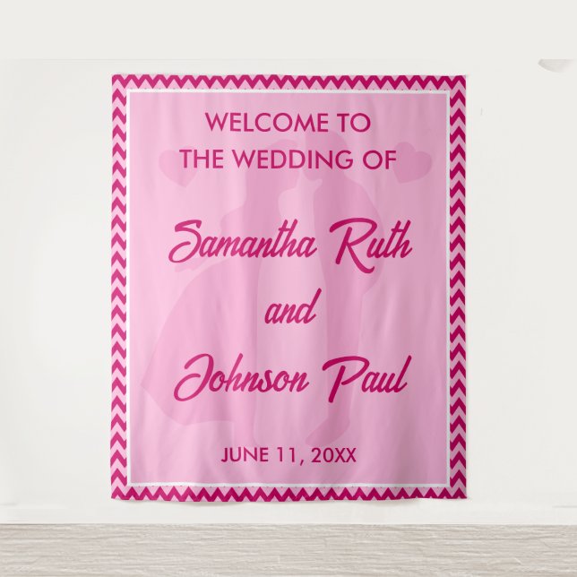 Modern Blush Pink Chevron Wedding Welcome Backdrop (Front)