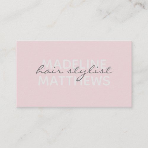 Modern Blush Pink Chic Hair Stylist Script Name Business Card
