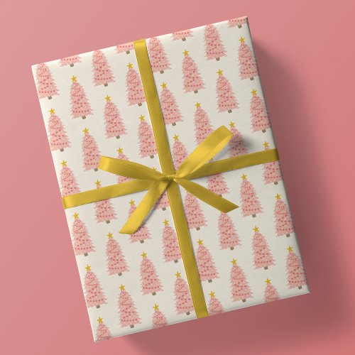 Modern Blush Pink Christmas Tree on Ivory Cream Wrapping Paper