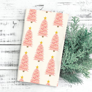 Modern Blush Pink Christmas Tree on Ivory Holiday Kitchen Towel