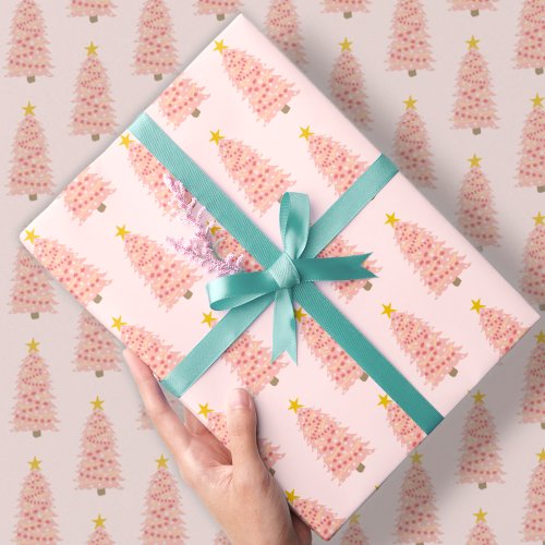 Modern Blush Pink Christmas Tree on Rose Holiday Wrapping Paper