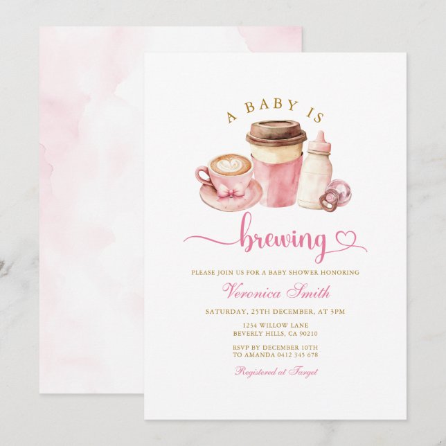 Modern Blush Pink Coffee Theme Latte Baby Shower Invitation (Front/Back)
