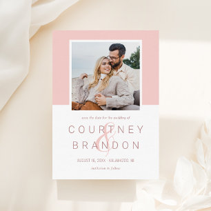 Modern Blush Pink Color Block Photo Wedding Save The Date