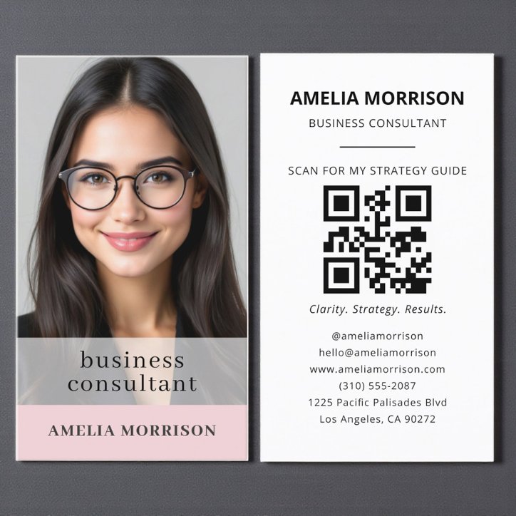 Modern Blush Pink Consultant QR Code Photo Business Card