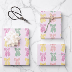 Modern Blush Pink Coquette Hair Bow Pattern Wrapping Paper Sheets