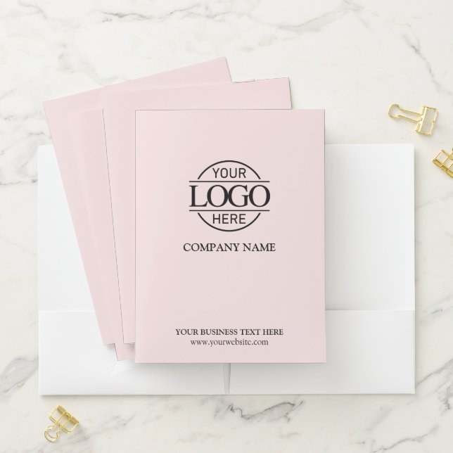 Modern Blush Pink Corporate Records Custom Logo Pocket Folder (In Situ)