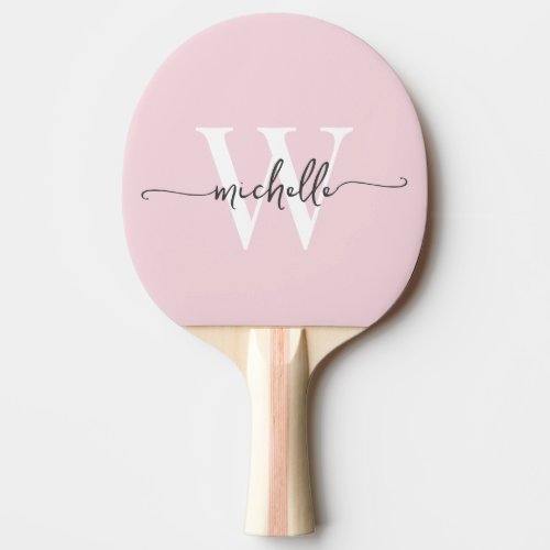 Modern Blush Pink Custom Monogram Name Script Ping Pong Paddle