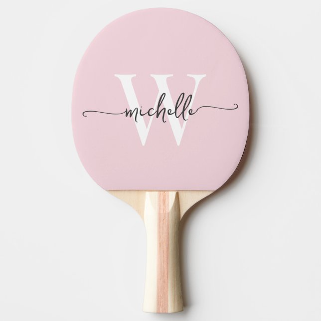 Modern Blush Pink Custom Monogram Name Script Ping Pong Paddle (Front)