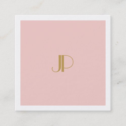 Modern Blush Pink Elegant Gold Monogram Template Square Business Card