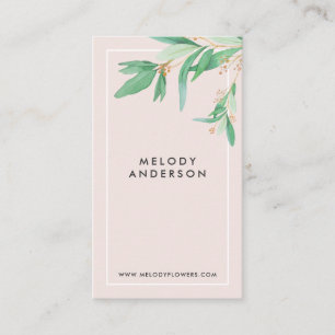 Modern blush pink elegant green botanical minimal business card