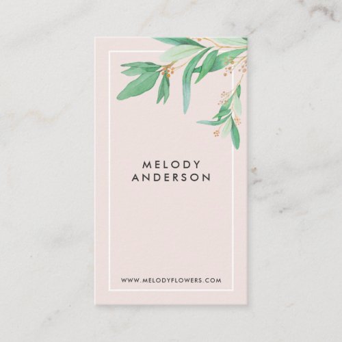 Modern blush pink elegant green botanical minimal business card