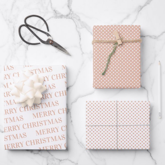 Modern blush pink elegant polka dot Christmas Wrapping Paper Sheets (Front)