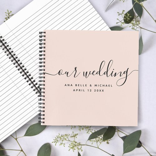 Modern Blush Pink Elegant Script Wedding Guest Notebook