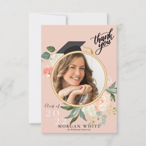 Modern Blush Pink Eucalyptus Photo Graduation  Thank You Card