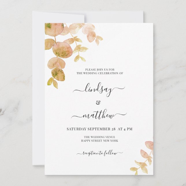 Modern Blush Pink Eucalyptus Wedding Invitation (Front)