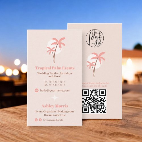 Modern blush pink event planner photo qr code logo business card