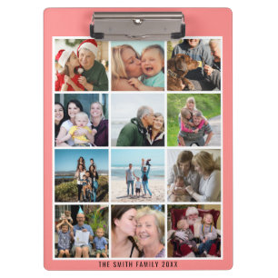 Modern Blush Pink Family 12 Photo Collage Custom Clipboard